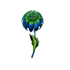 Vintage Flower Power Enamel Pin Brooch 70s Costume Jewelry Green & Blue Color